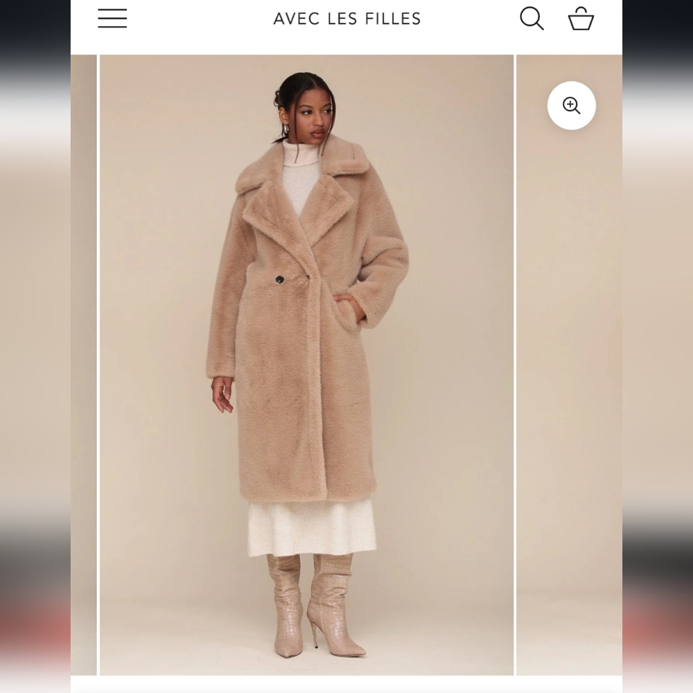 NWOT Avec Les Filles Taupe Faux Fur Oversized Teddy Coat